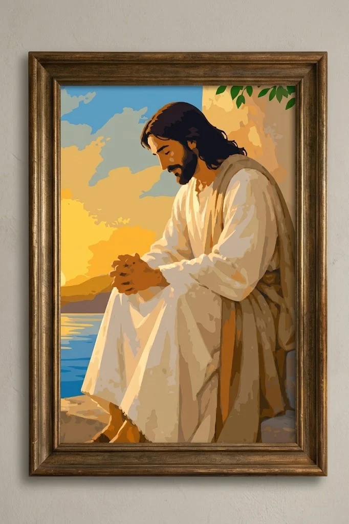 Cuadro de Jesús pintado y enmarcado