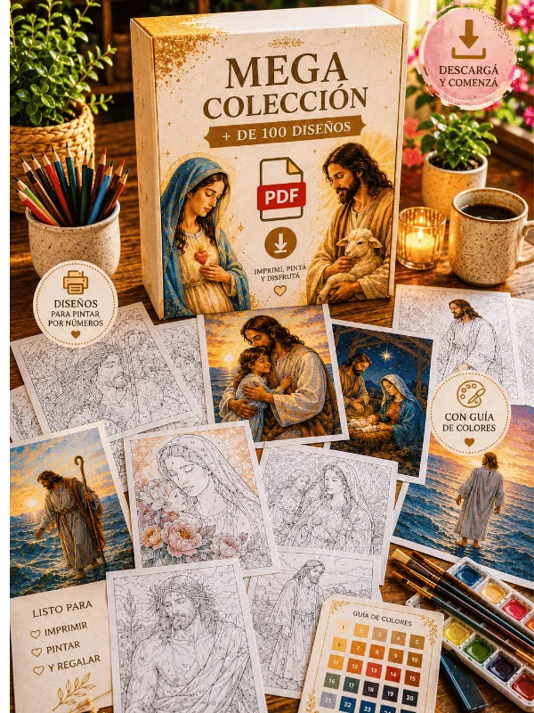 Caja Mega Colección de más de 100 diseños cristianos para pintar, con guía de colores y archivos PDF